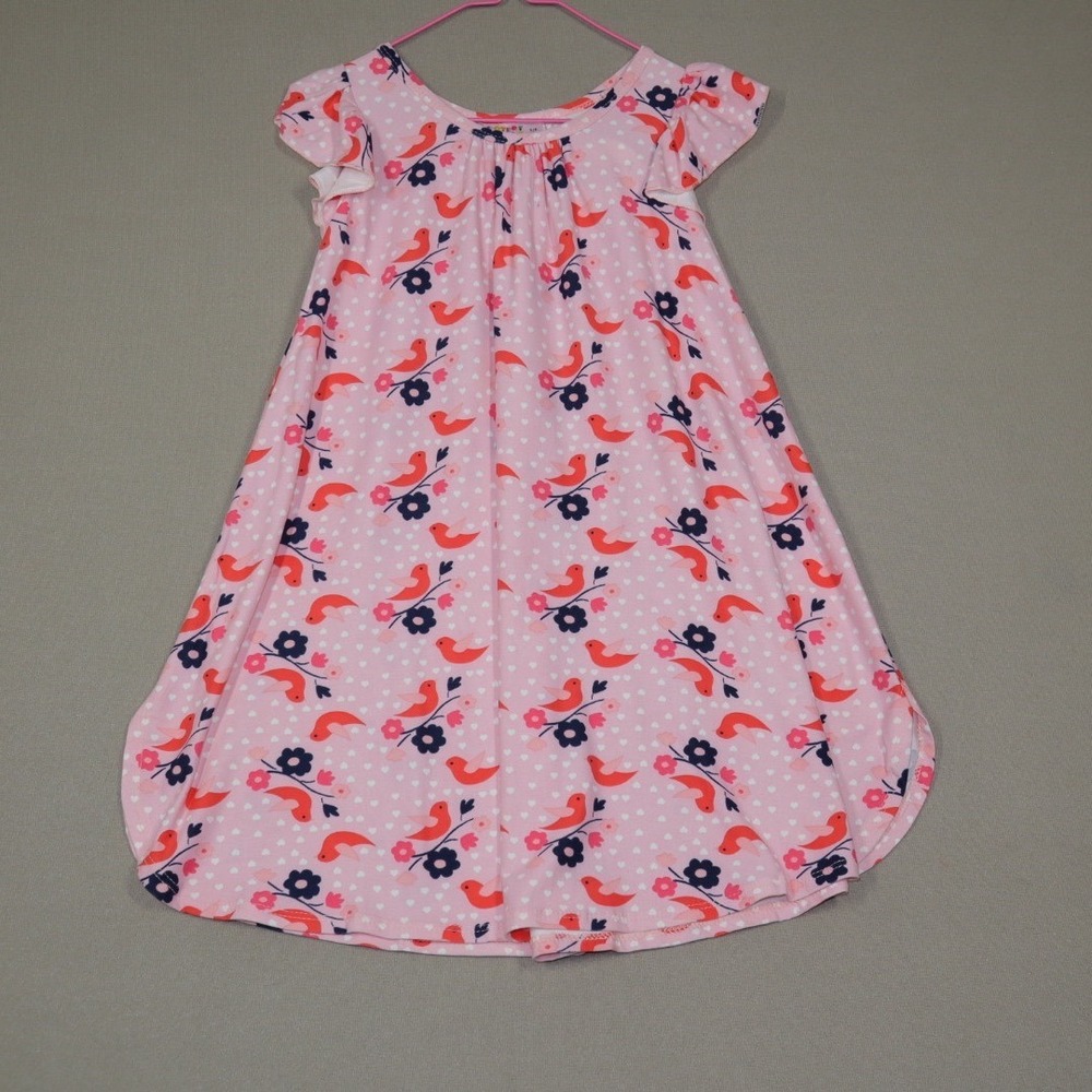 Dot Dot Smile Little Girls Swing Dress - Pink Birds - Size 5/6